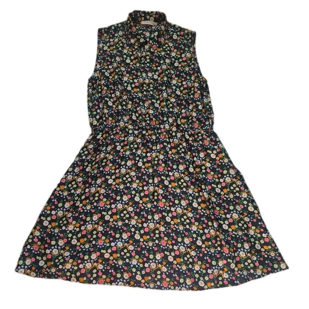 Tory Burch Ryder Silk Floral Shirtdress Villette Mini Black Women's Size 14